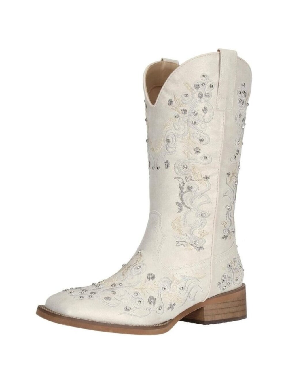 SheSole Womens Boots Fashion Rhinestone Square Toe Ladies Cowboy Boots Mid Calf